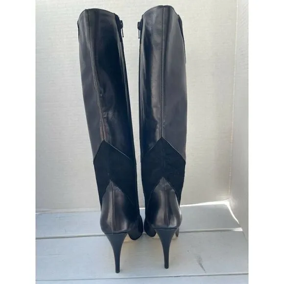 BETTYE MULLER Gigi Leather/Suede Beige Knee High Heel Boots Black Size 39.5EU