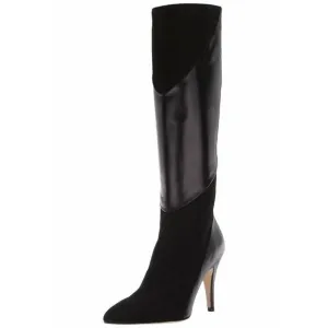 BETTYE MULLER Gigi Leather/Suede Beige Knee High Heel Boots Black Size 39.5EU