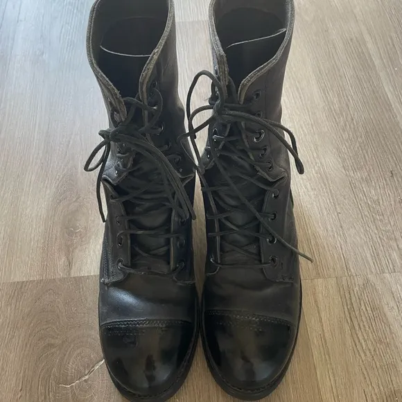 Biltrite ANSI Z41-1991/7.5 Black Leather Steel Toe Combat Boots Lace Up Size 7.5