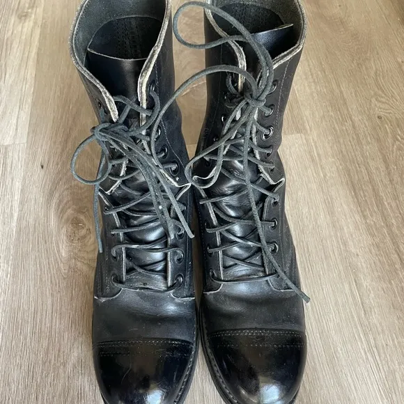 Biltrite ANSI Z41-1991/7.5 Black Leather Steel Toe Combat Boots Lace Up Size 7.5
