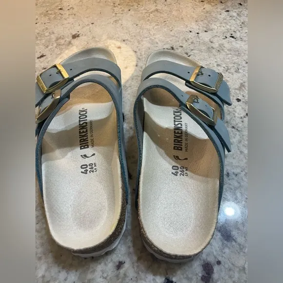 BIRKENSTOCK Arizona soft nubuck sandals in sky (light blue) women size 40