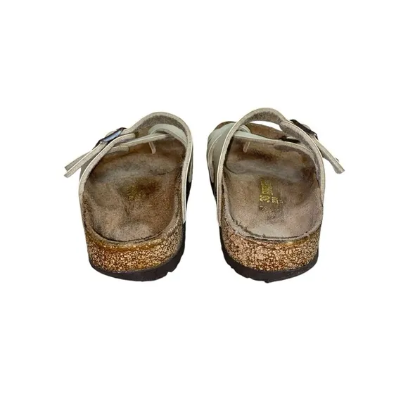 Birkenstock Mayari Strappy Toe Post Soft Footbed White Faux Leather Sandals