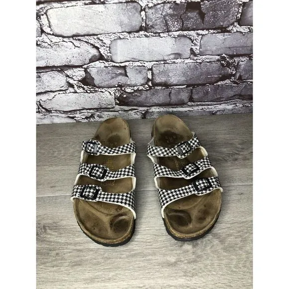 BIRKENSTOCK PAPILLIO Black White Leather Footbed Sandals Women’s Sz 38EU/7.5M US