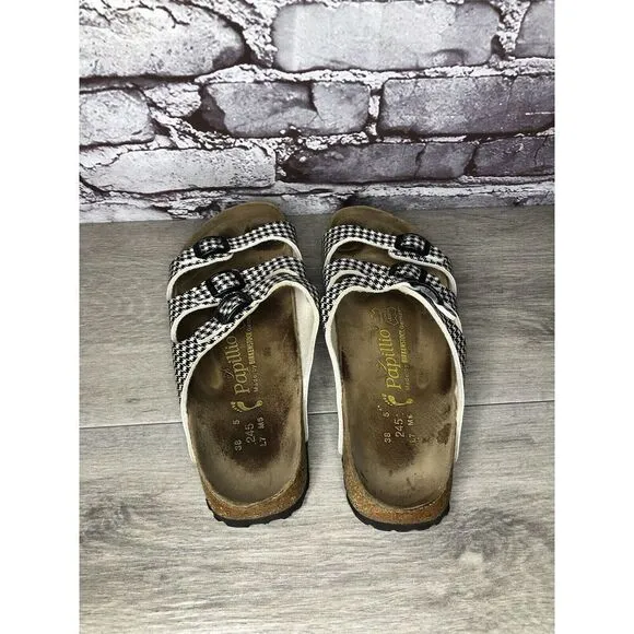 BIRKENSTOCK PAPILLIO Black White Leather Footbed Sandals Women’s Sz 38EU/7.5M US