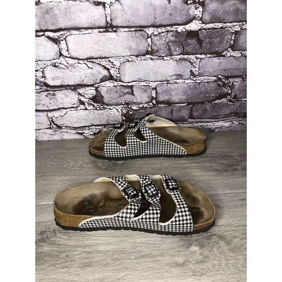 BIRKENSTOCK PAPILLIO Black White Leather Footbed Sandals Women’s Sz 38EU/7.5M US
