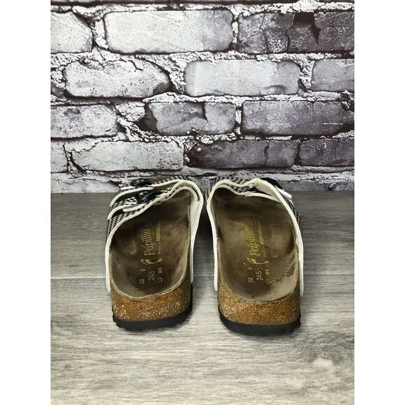 BIRKENSTOCK PAPILLIO Black White Leather Footbed Sandals Women’s Sz 38EU/7.5M US