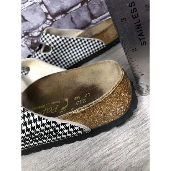 BIRKENSTOCK PAPILLIO Black White Leather Footbed Sandals Women’s Sz 38EU/7.5M US