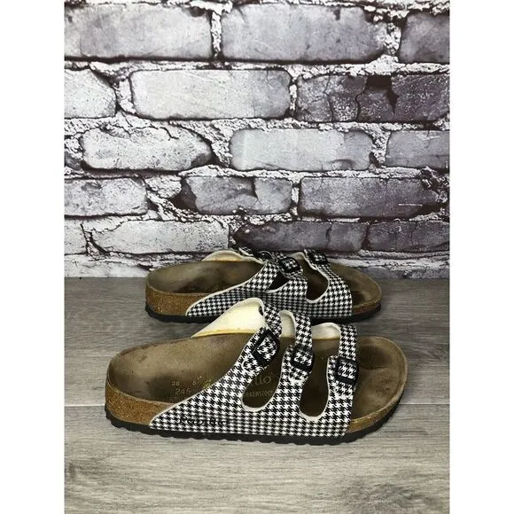 BIRKENSTOCK PAPILLIO Black White Leather Footbed Sandals Women’s Sz 38EU/7.5M US