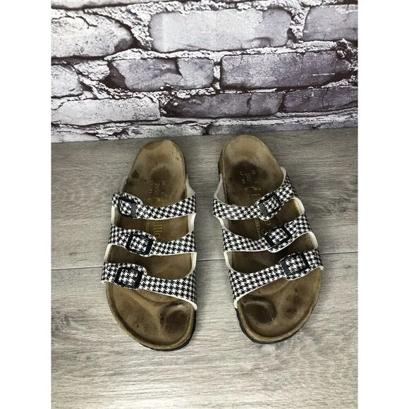 BIRKENSTOCK PAPILLIO Black White Leather Footbed Sandals Women’s Sz 38EU/7.5M US