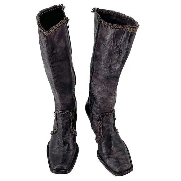 BLAY Gray Leather Knee High Boots Size 38
