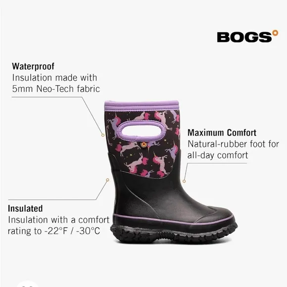 BOGS Classic Micro Camo Waterproof Rain Snow Boots Black Red Size 3  35