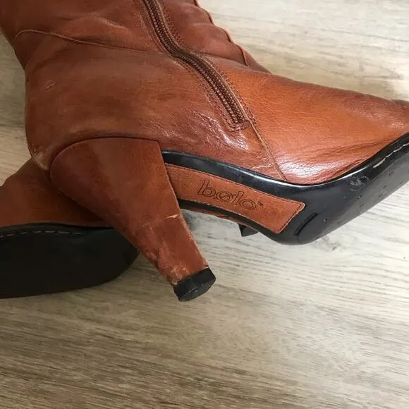 Bolo by BORN Tall Leather Brown High Heel Boots With Side Zipper.  Size 9.
