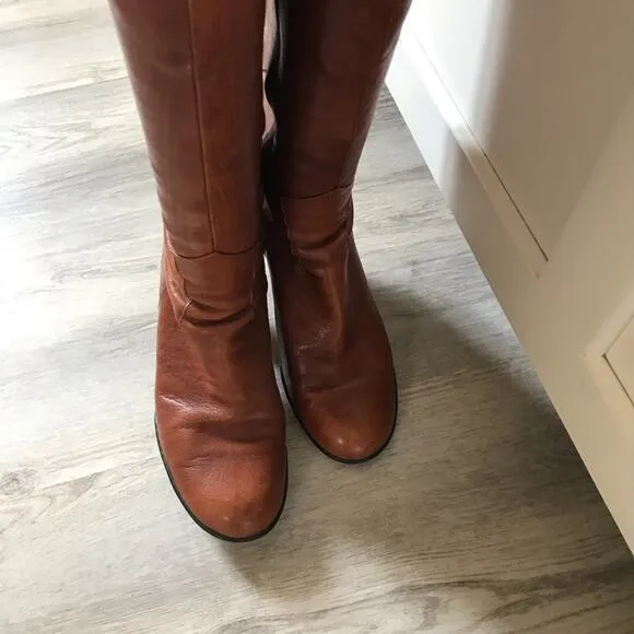 Bolo by BORN Tall Leather Brown High Heel Boots With Side Zipper.  Size 9.
