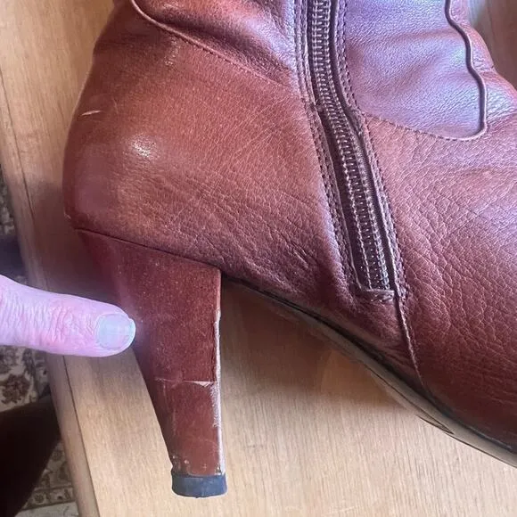 Bolo by BORN Tall Leather Brown High Heel Boots With Side Zipper.  Size 9.
