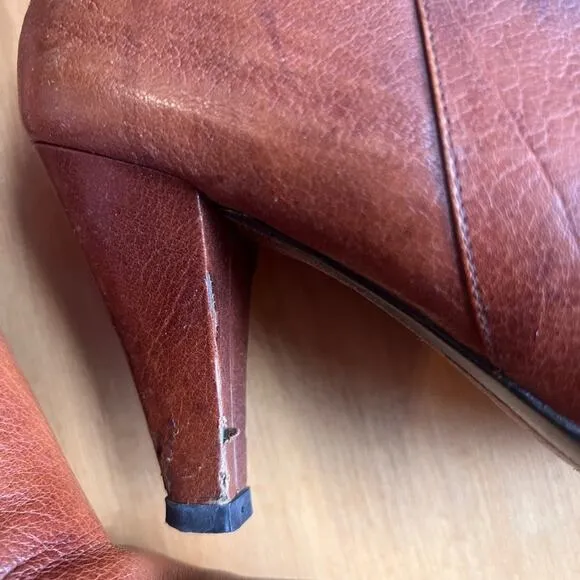 Bolo by BORN Tall Leather Brown High Heel Boots With Side Zipper.  Size 9.