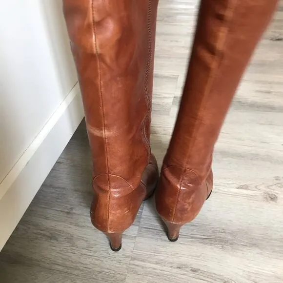 Bolo by BORN Tall Leather Brown High Heel Boots With Side Zipper.  Size 9.