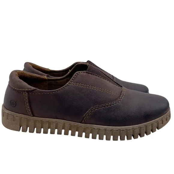 Born Berua Leather Slip On Shoes Sz 8 Brown Leather Flat Casual Comfort Padded