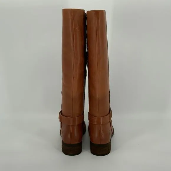Born Size 6M Brown Cognac Leather Saddler Wide Shaft Tall Boots Side Zip BR11-20