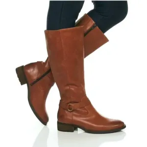 Born Size 6M Brown Cognac Leather Saddler Wide Shaft Tall Boots Side Zip BR11-20