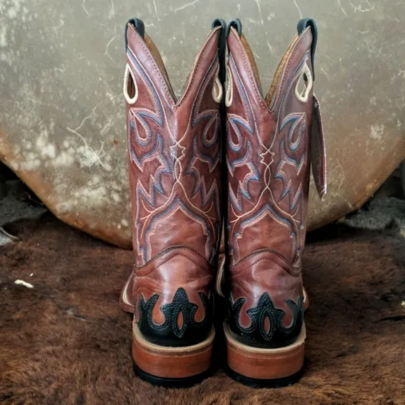 BOULET #9016 chestnut brown leather black wingtip square toe Cowgirl Boot 10 NWT