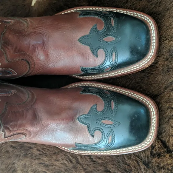 BOULET #9016 chestnut brown leather black wingtip square toe Cowgirl Boot 10 NWT