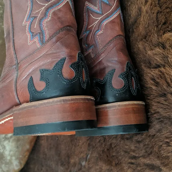 BOULET #9016 chestnut brown leather black wingtip square toe Cowgirl Boot 10 NWT