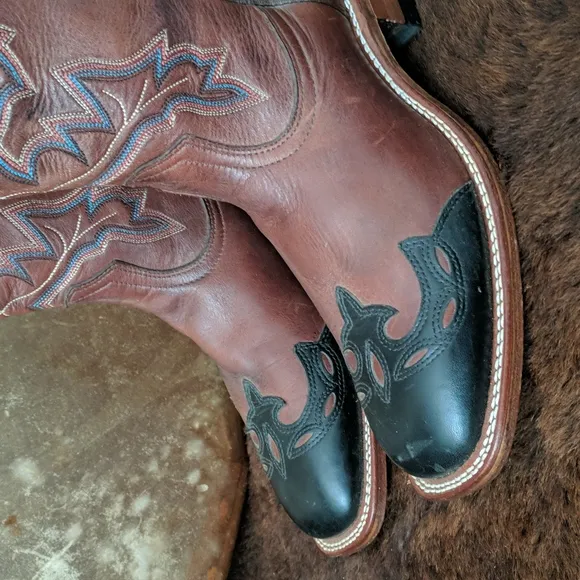 BOULET #9016 chestnut brown leather black wingtip square toe Cowgirl Boot 10 NWT