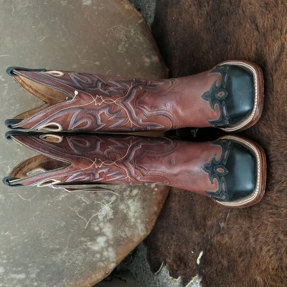 BOULET #9016 chestnut brown leather black wingtip square toe Cowgirl Boot 10 NWT