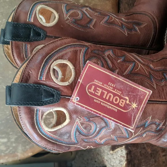 BOULET #9016 chestnut brown leather black wingtip square toe Cowgirl Boot 10 NWT