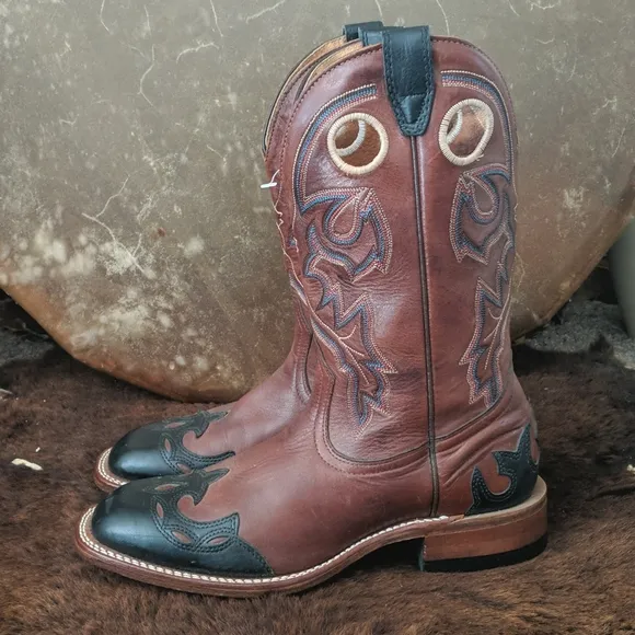 BOULET #9016 chestnut brown leather black wingtip square toe Cowgirl Boot 10 NWT
