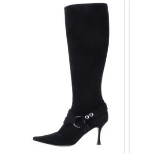 Brian Atwood black suede leather tall boots heels size 37 us 6.5, made in italy