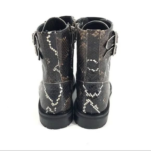 Brown All Saints Black Multi Snake Print Brigade Leather Moto Combat Boots sz 7