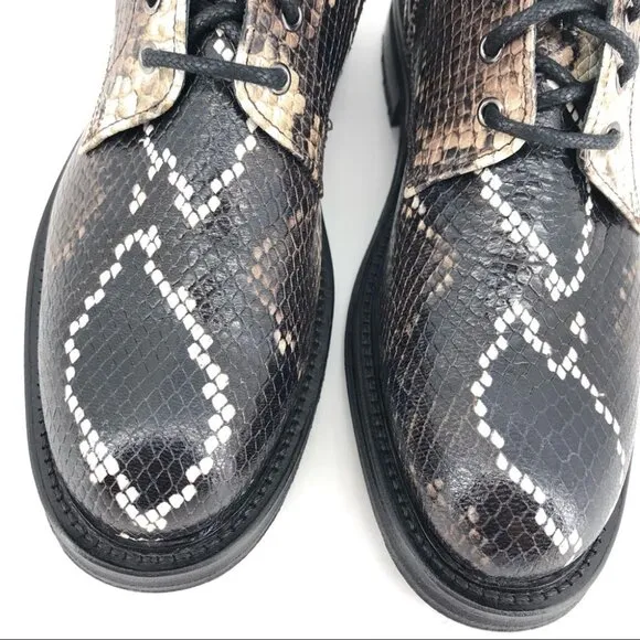 Brown All Saints Black Multi Snake Print Brigade Leather Moto Combat Boots sz 7