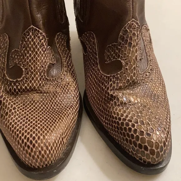Brown Leather Cowboy Boots with Reptile Design