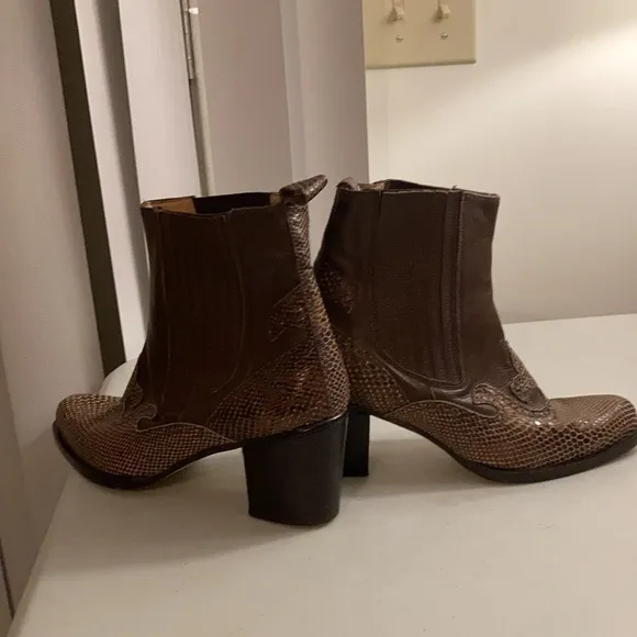 Brown Leather Cowboy Boots with Reptile Design