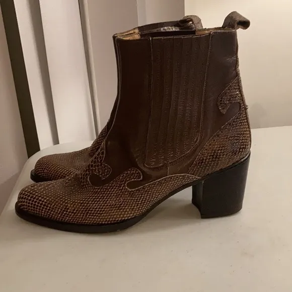 Brown Leather Cowboy Boots with Reptile Design