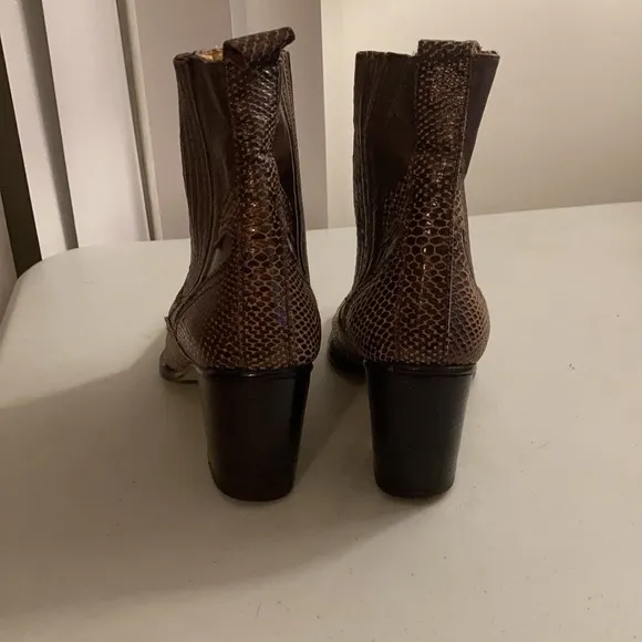 Brown Leather Cowboy Boots with Reptile Design