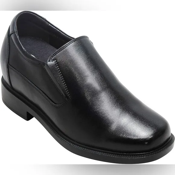 CALTO Men's Elevator Shoes - Black Leather Slip-On Loafers 3.6 Inches taller M 7