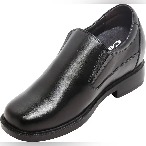 CALTO Men's Elevator Shoes - Black Leather Slip-On Loafers 3.6 Inches taller M 7