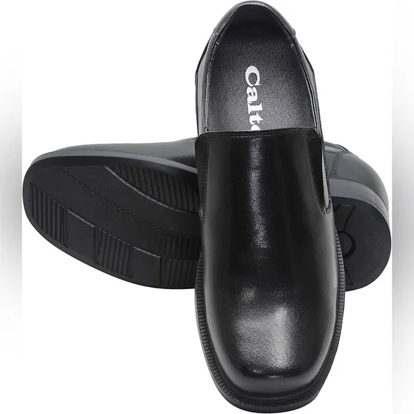 CALTO Men's Elevator Shoes - Black Leather Slip-On Loafers 3.6 Inches taller M 7