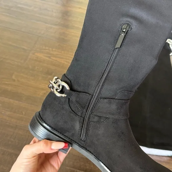 Calvin Klein Akia Black Stretch Micro-Suede Boots Size 8 Women