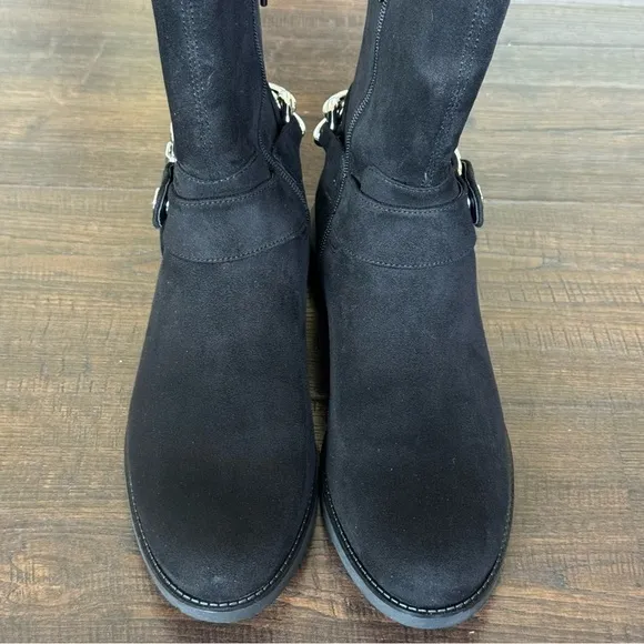 Calvin Klein Akia Black Stretch Micro-Suede Boots Size 8 Women