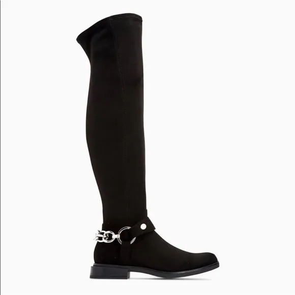 Calvin Klein Akia Black Stretch Micro-Suede Boots Size 8 Women