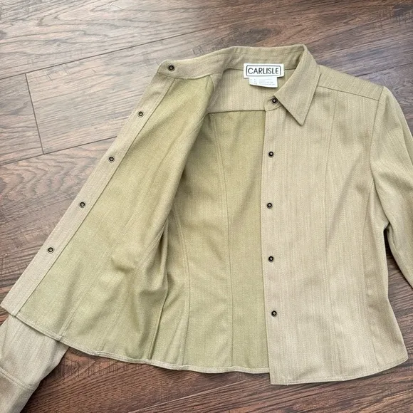 Carlisle 100% Wool Beige Button Up Collared Lightweight Jacket Womens Size 4