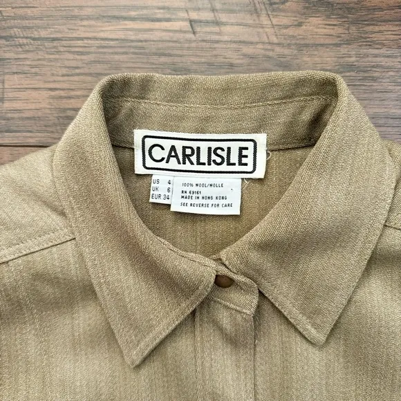 Carlisle 100% Wool Beige Button Up Collared Lightweight Jacket Womens Size 4
