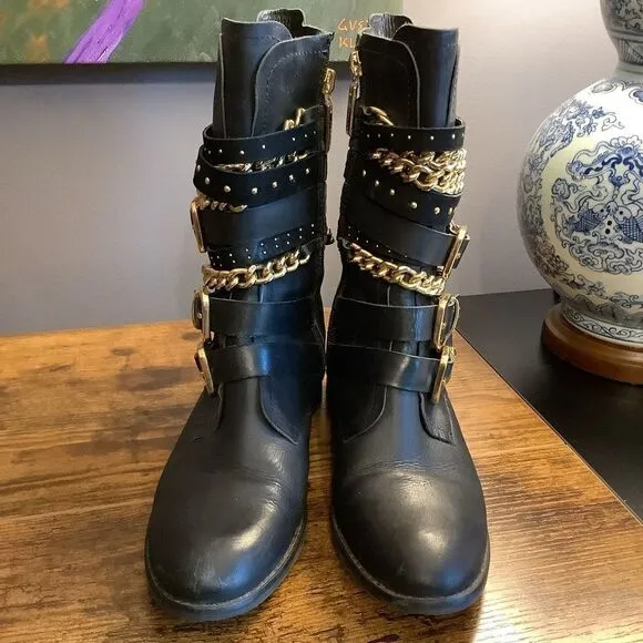 Carrano Black Leather Moto Boots👢
