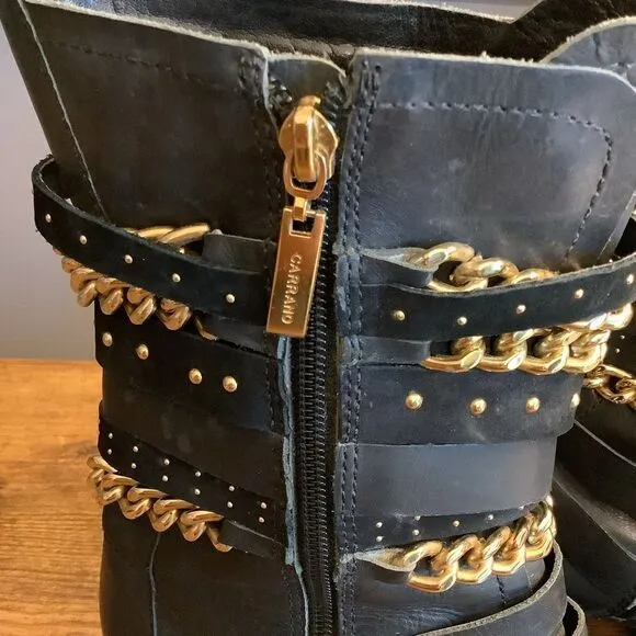 Carrano Black Leather Moto Boots👢