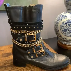 Carrano Black Leather Moto Boots👢
