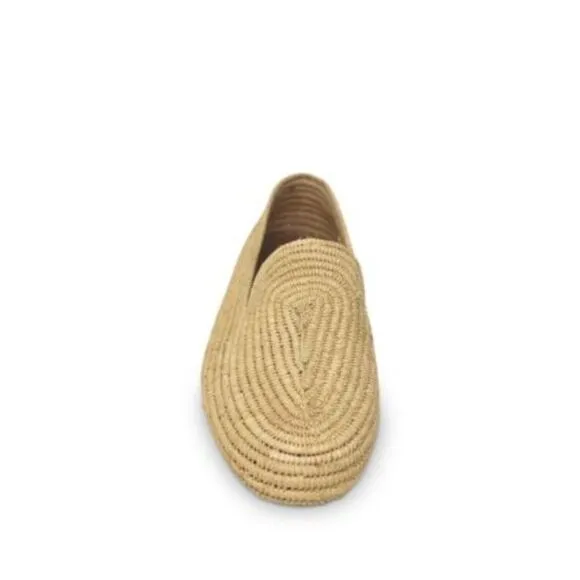 CARRIE FORBES Womens Beige Raffia Atlas Round Toe Slip On Loafers Shoes 39