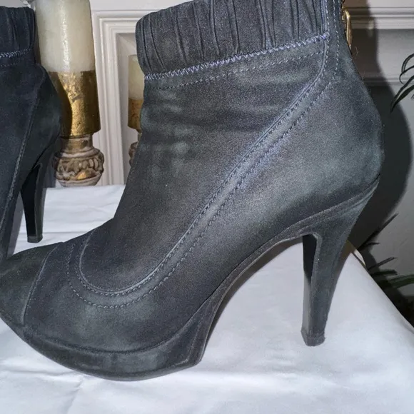 Chanel High Heel Platform Black Suede Leather Ankle Booties